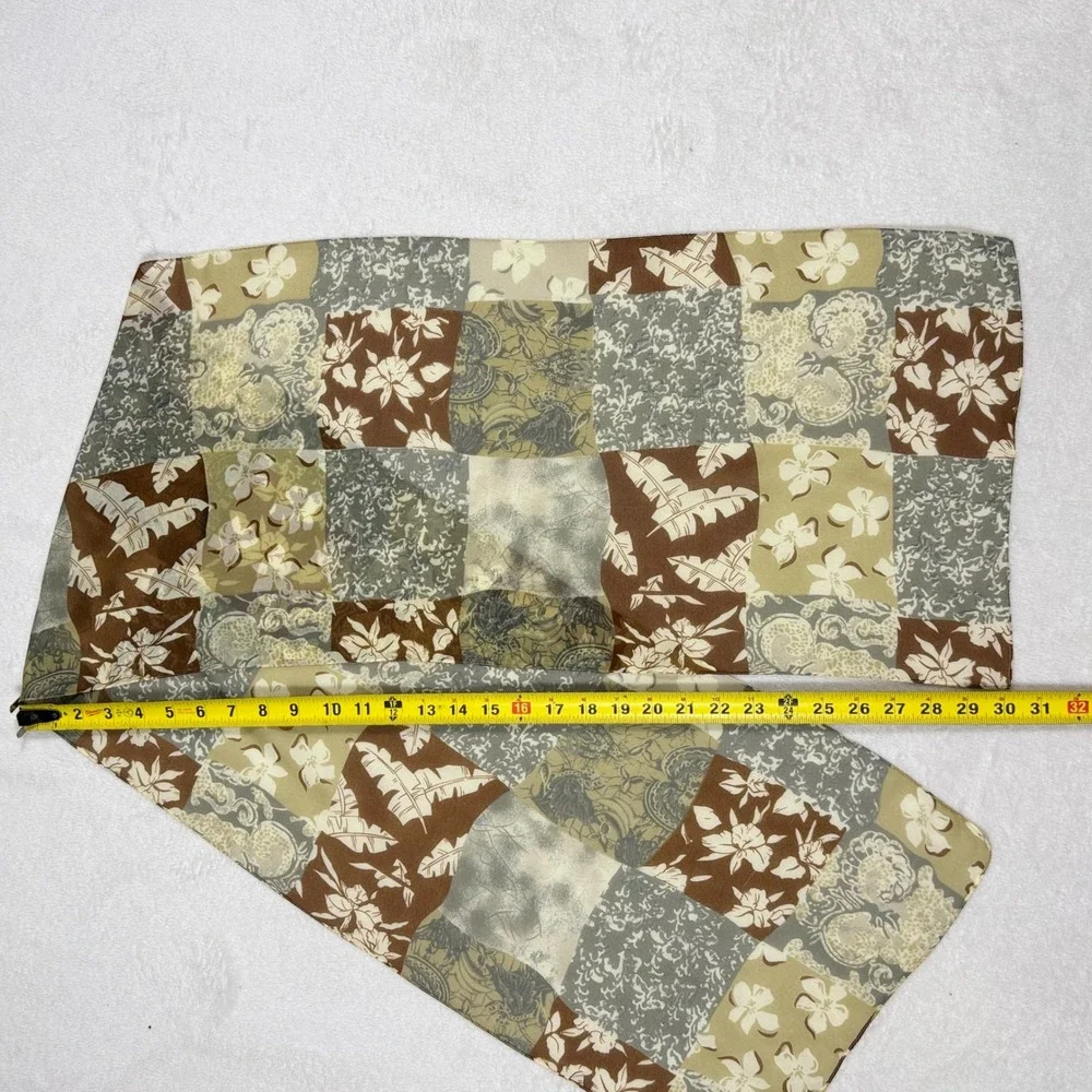 Patchwork Print Silk Scarf Floral Brown‎ Beige Oblong Lightweight Accessory